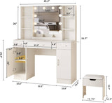 Makeup Vanity Table with Lighted Mirror and Power Strip