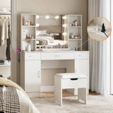 Makeup Vanity Table with Lighted Mirror and Power Strip