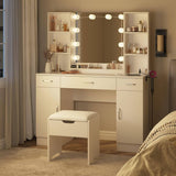 Makeup Vanity Table with Lighted Mirror and Power Strip