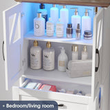 50.3in Farmhouse Bathroom Floor Storage Cabinet with LED Lights