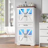 50.3in Farmhouse Bathroom Floor Storage Cabinet with LED Lights