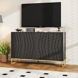 Black Buffet Cabinet with Storage Large Fluted Sideboard