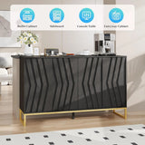 Black Buffet Cabinet with Storage Large Fluted Sideboard