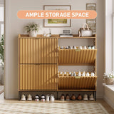 Large Fluted Shoe Cabinet with 4 Flip Drawers