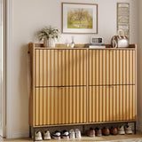 Large Fluted Shoe Cabinet with 4 Flip Drawers