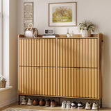 Large Fluted Shoe Cabinet with 4 Flip Drawers