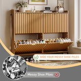 Large Fluted Shoe Cabinet with 4 Flip Drawers