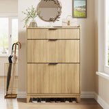 Fluted Shoe Storage Cabinet with Flip Drawers