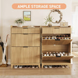 Fluted Shoe Storage Cabinet with Flip Drawers
