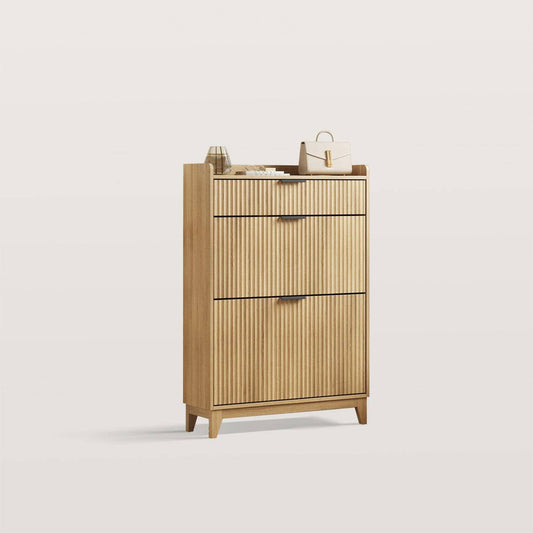 Fluted Shoe Storage Cabinet with Flip Drawers