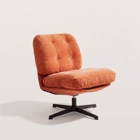 Retro Tufted Orange Swivel Accent Chair with Metal Base