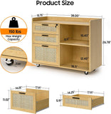 3 Rattan Drawer Lateral Filing Storage Cabinets with Lock