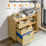 3 Rattan Drawer Lateral Filing Storage Cabinets with Lock