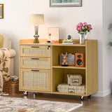 3 Rattan Drawer Lateral Filing Storage Cabinets with Lock