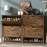 Farmhouse Shoe Cabinet with 2 Flip Drawers for Entryway