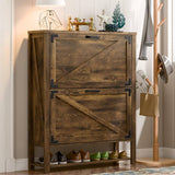 Farmhouse Shoe Cabinet with 2 Flip Drawers for Entryway