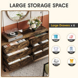 Wide Wood 6 Drawers Dresser Storage Cabinet