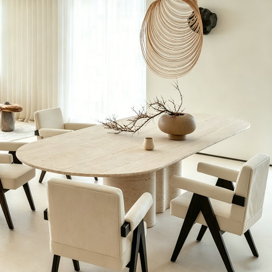 Travertine‑Look Sintered Stone Oval Dining Table