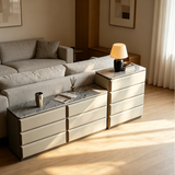 Cream Leather Storage Dresser Set with Sintered Stone Top