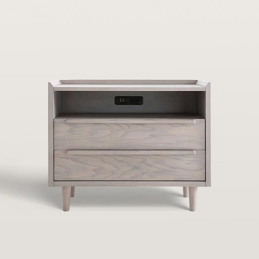 2-Drawer Mid-Century Nightstand with Outlets