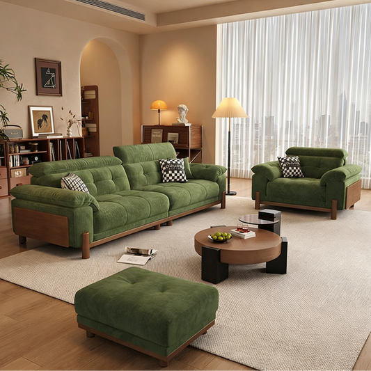 Deep-Seat Upholstered Sofa with Adjustable Headrest