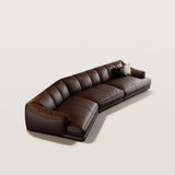 Leather Sectional Sofa with Curved Corners for Living Room