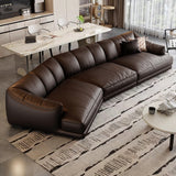 Leather Sectional Sofa with Curved Corners for Living Room