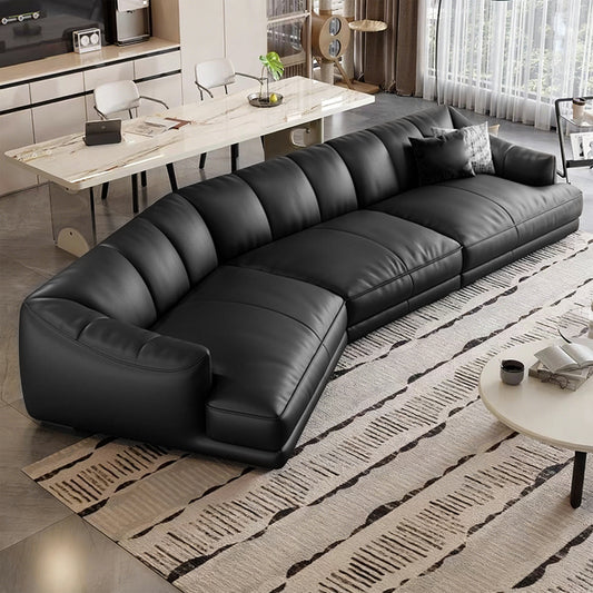 Leather Sectional Sofa with Curved Corners for Living Room