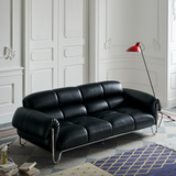 Retro Leather Sofa with Industrial Metal Support for Living Room