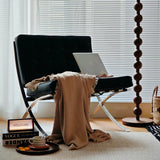 Mid-Century Leather Lounge Chair with Polished Stainless Steel Frame