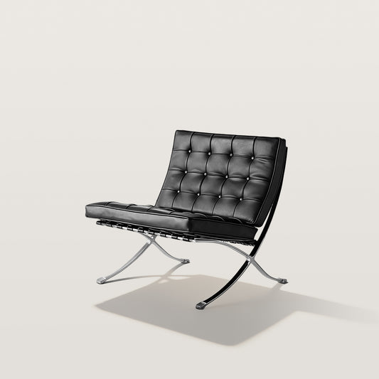 Mid-Century Leather Lounge Chair with Polished Stainless Steel Frame