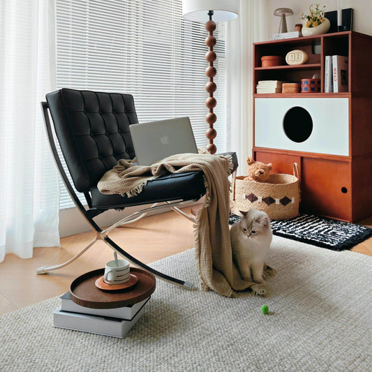 Mid-Century Leather Lounge Chair with Polished Stainless Steel Frame