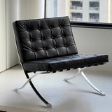 Mid-Century Leather Lounge Chair with Polished Stainless Steel Frame