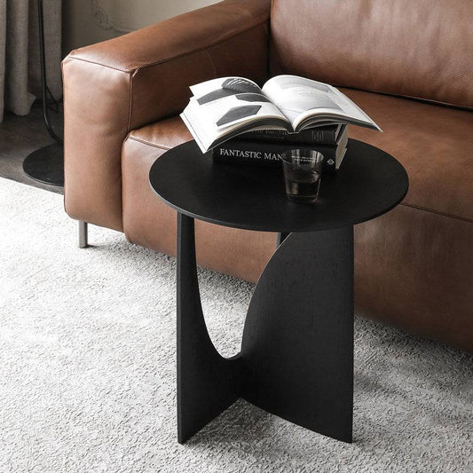 Luna 20in Round Side Table with Sculptural Semicircular Base