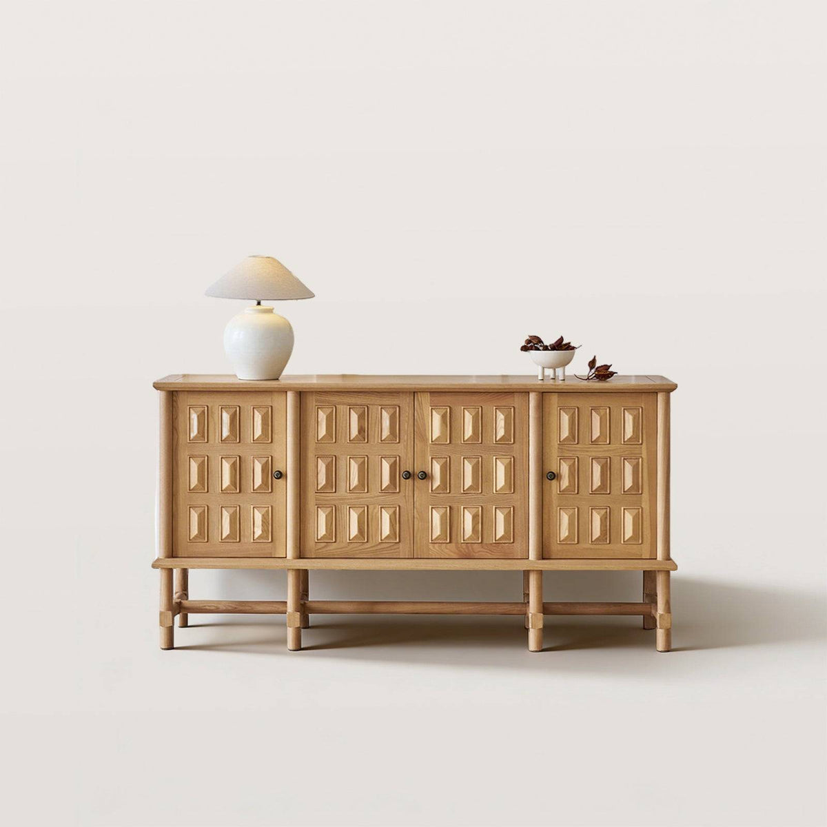 Grid Vintage Sideboard Buffet Cabinet with 4 Doors