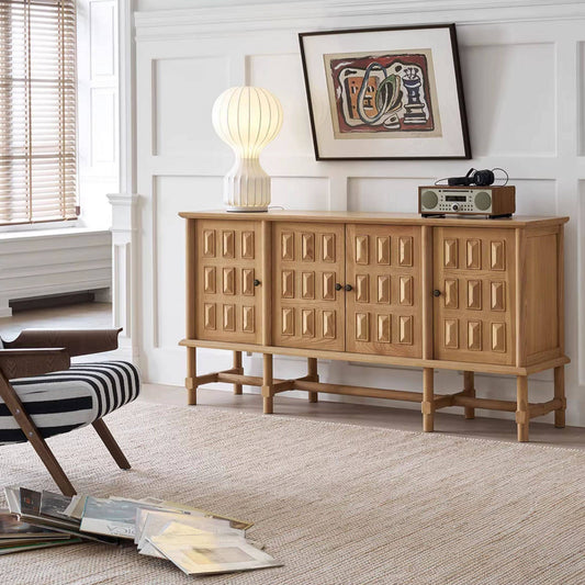Grid Vintage Sideboard Buffet Cabinet with 4 Doors