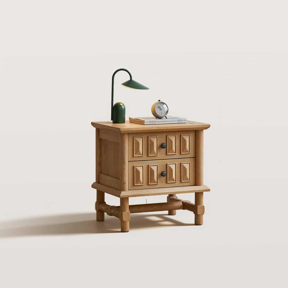 Grid Rustic 2-Drawer Nightstand with Geometric Paneling