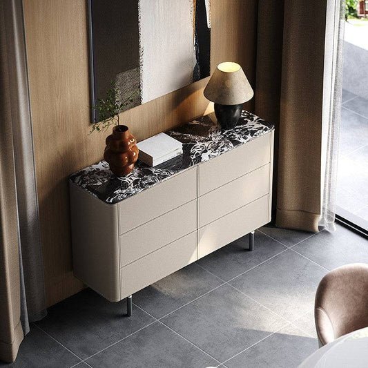 Stone 6-Drawer Dresser with Leather Finish for Living Room