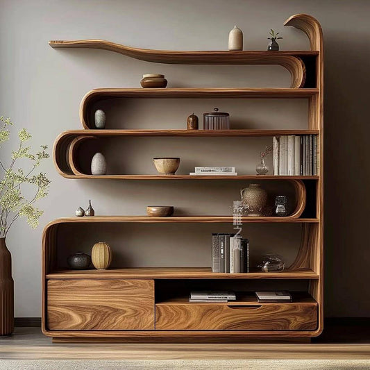 Sculptural Open Display Shelf Bookshelf with Storage Drawers