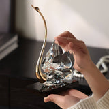 Crystal Swan Decor Light Luxury Sculpture with Black Base
