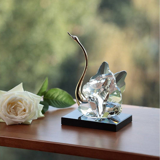Crystal Swan Decor Light Luxury Sculpture with Black Base