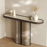 Oval Console Table Entryway Table with Imported Rock Slab Top