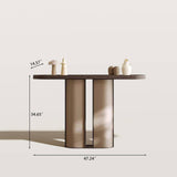 Oval Console Table Entryway Table with Imported Rock Slab Top