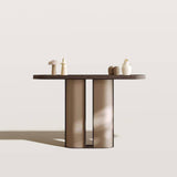 Oval Console Table Entryway Table with Imported Rock Slab Top