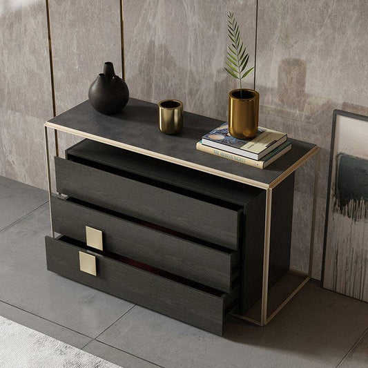 3-Drawer Cabinet Dresser with Polished Gold Metal Frame