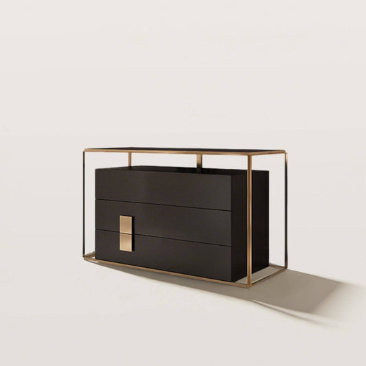 3-Drawer Cabinet Dresser with Polished Gold Metal Frame