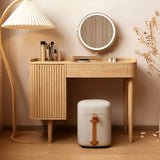 Fluted Makeup Vanity with LED Mirror & Upholstered Stool