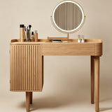 Fluted Makeup Vanity with LED Mirror & Upholstered Stool