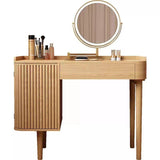 Fluted Makeup Vanity with LED Mirror & Upholstered Stool