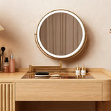 Fluted Makeup Vanity with LED Mirror & Upholstered Stool